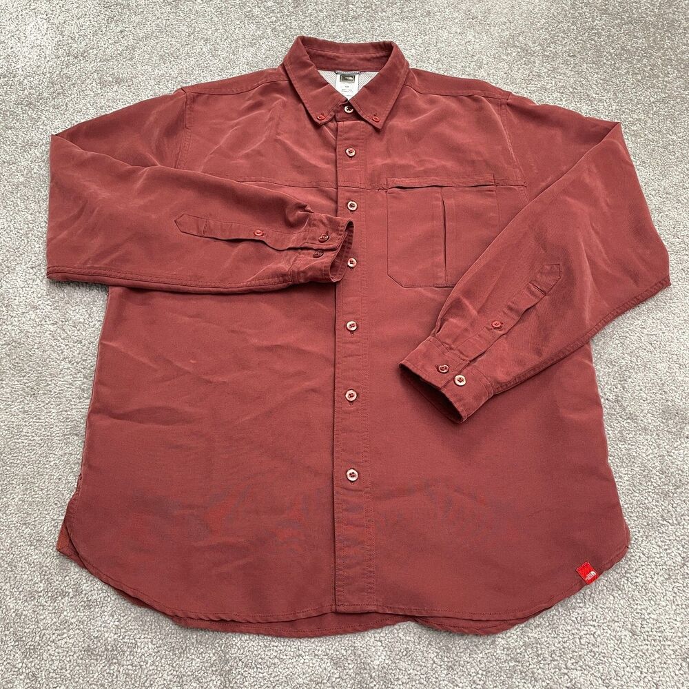 The North Face Button Down Shaket Shirt Mens Medium Red Zip Pocket Modal Blend